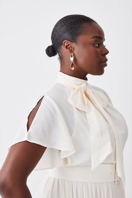 Karen Millen Plus Size Georgette Tie Neck Woven Midi Dress Mint