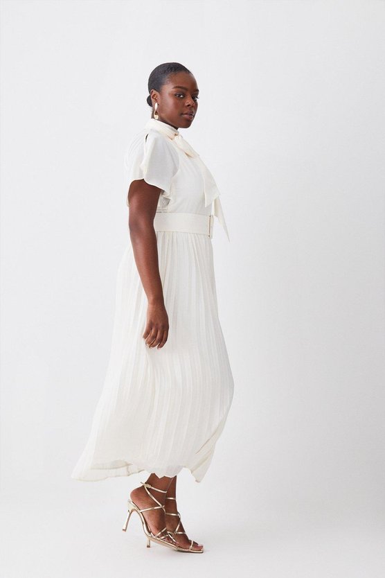 Karen Millen Plus Size Georgette Tie Neck Woven Midi Dress Mint