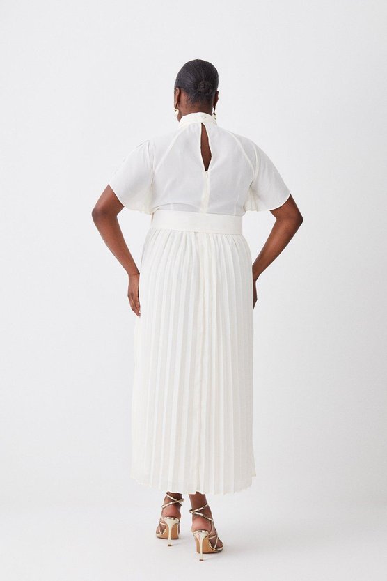 Karen Millen Plus Size Georgette Tie Neck Woven Midi Dress Mint