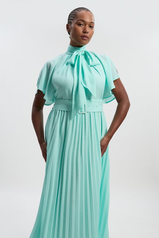 karen millen Plus Size Georgette Tie Neck Woven Midi Dress mint