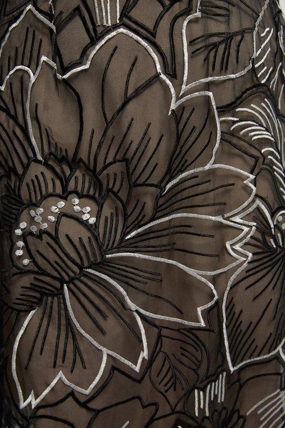 Karen Millen Plus Size Hand Embroidered And Sequin Organdie Deep V Woven Maxi Dress Mono