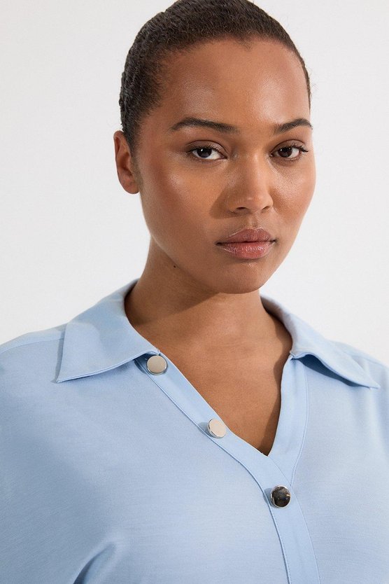 Karen Millen Plus Size Jersey And Georgette Mix Belted Pleat Midi Dress Light Blue