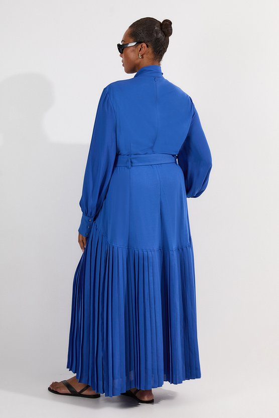 Karen Millen Plus Size Jersey Ponte Georgette Mix Midi Dress Cobalt