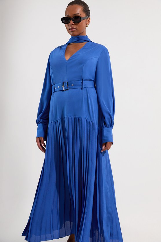 karen millen Plus Size Jersey Ponte Georgette Mix Midi Dress cobalt