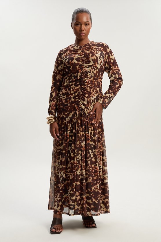 Karen Millen Plus Size Leopard Print Mesh Maxi Dress Multi