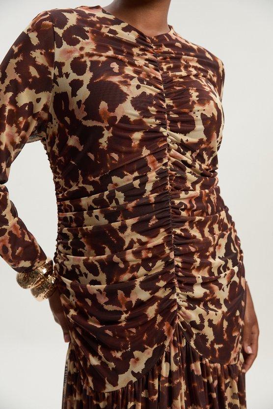 Karen Millen Plus Size Leopard Print Mesh Maxi Dress Multi