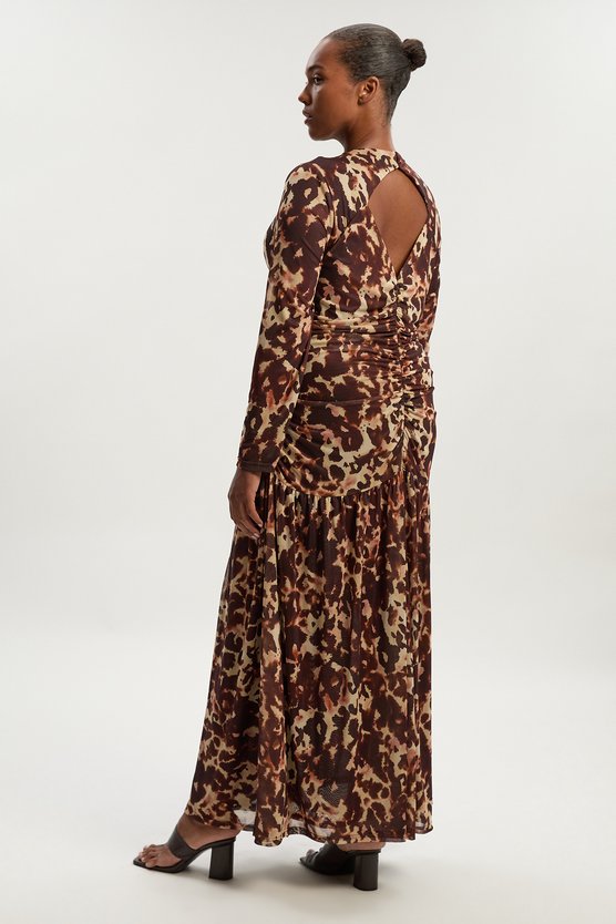 Karen Millen Plus Size Leopard Print Mesh Maxi Dress Multi
