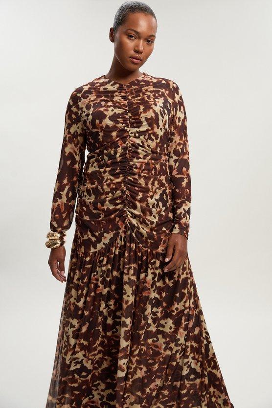 karen millen Plus Size Leopard Print Mesh Maxi Dress multi