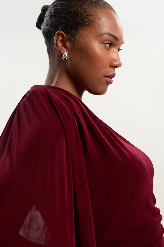 Karen Millen Plus Size Premium Slinky Crepe Scarf Detail Maxi Dress Burgundy