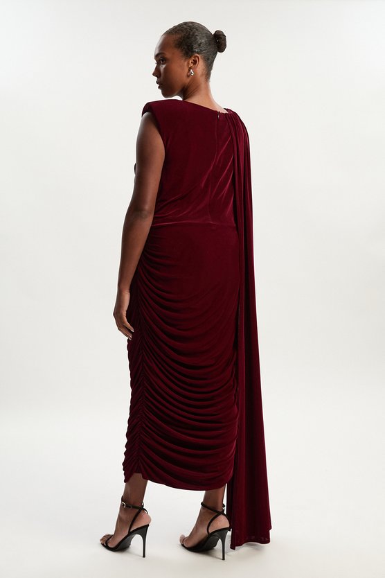 Karen Millen Plus Size Premium Slinky Crepe Scarf Detail Maxi Dress Burgundy