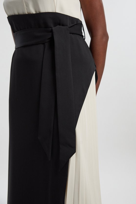 Karen Millen Plus Size Soft Tailored Colour Block Side Pleated Midi Dress Mono
