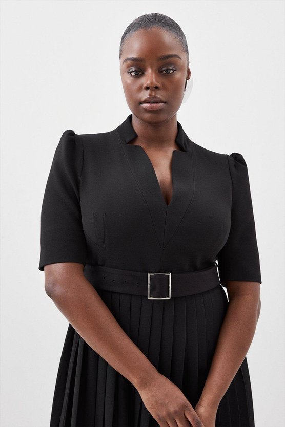 Karen Millen Plus Size Structured Crepe Forever Pleat Dress Black