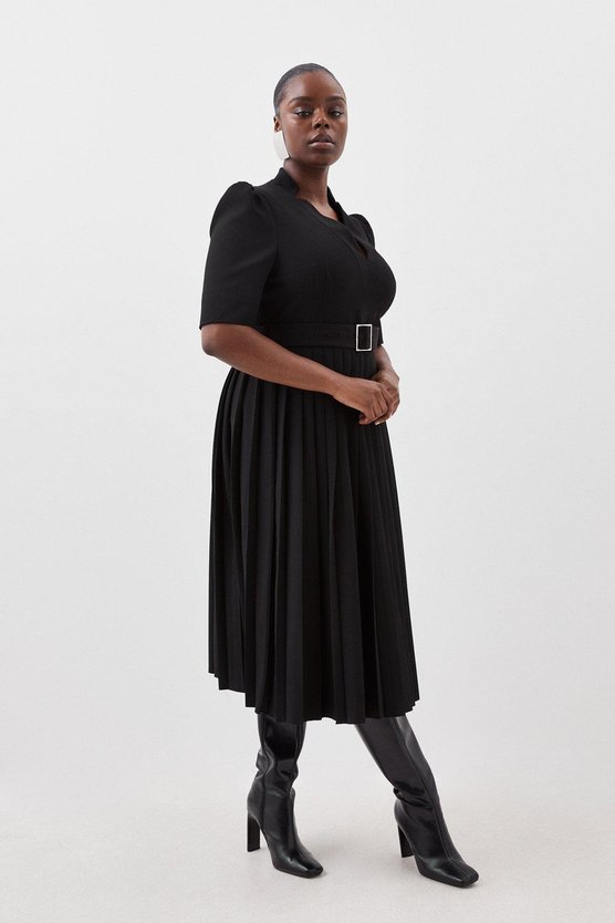 Karen Millen Plus Size Structured Crepe Forever Pleat Dress Black