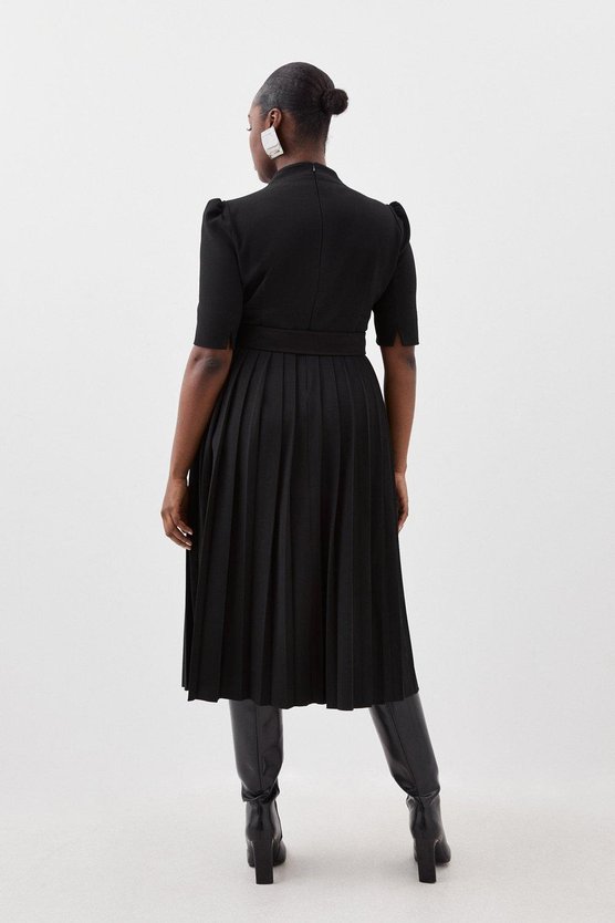 Karen Millen Plus Size Structured Crepe Forever Pleat Dress Black