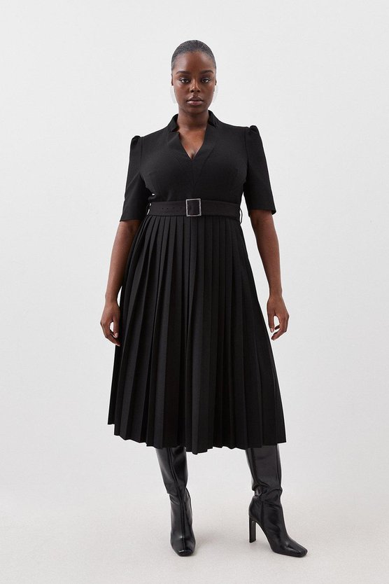 karen millen Plus Size Structured Crepe Forever Pleat Dress black