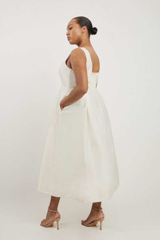 Karen Millen Plus Size Taffeta Full Skirt Tailored Midi Dress