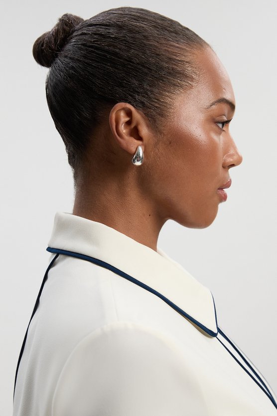 Karen Millen Plus Size Tailored Crepe Tipped Tailored Midi Shirt Dress Ivory