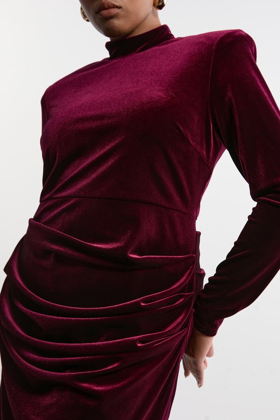 Karen Millen Plus Size Tailored Velvet High Neck Mini Dress Merlot