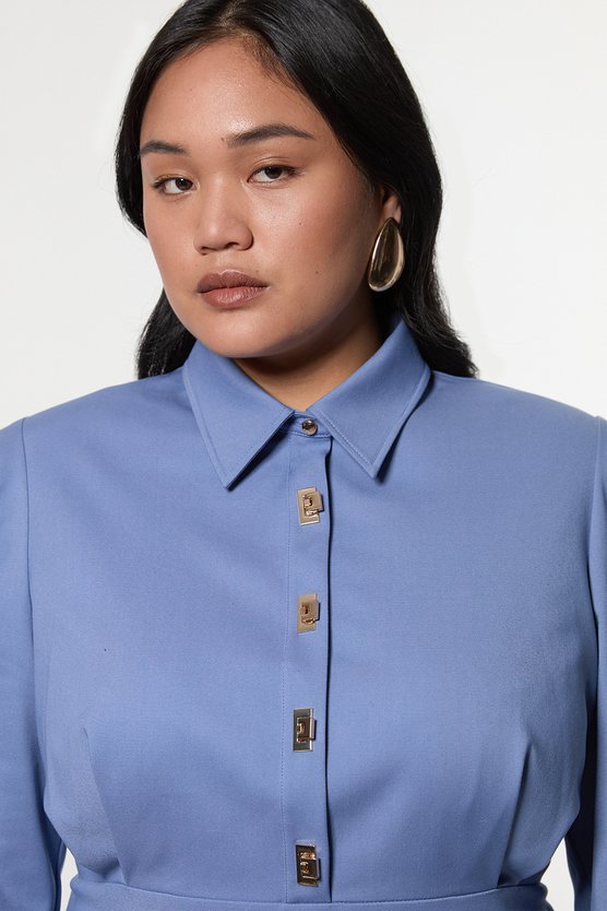 Karen Millen Plus Size Techno Cotton Woven Maxi Dress With Clasp Blue