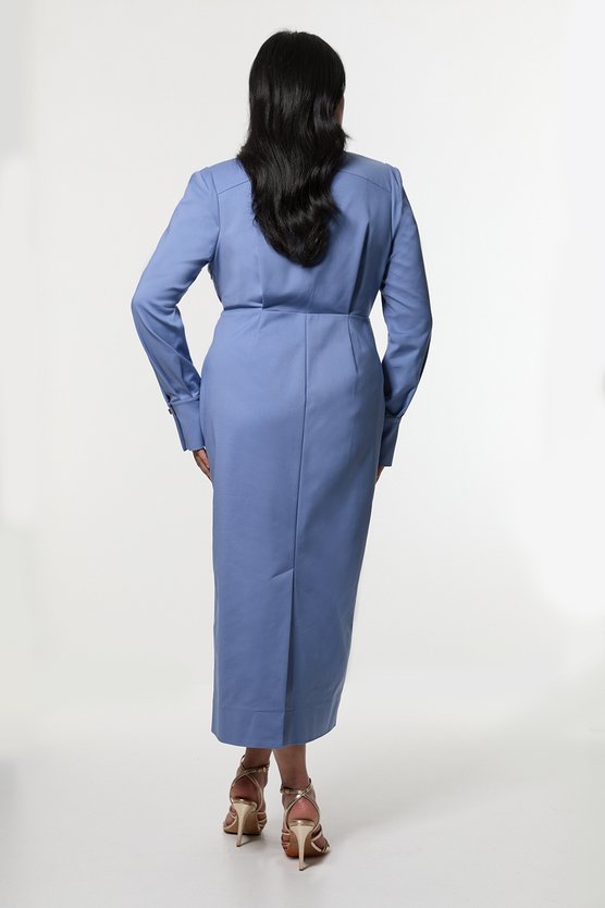 Karen Millen Plus Size Techno Cotton Woven Maxi Dress With Clasp Blue