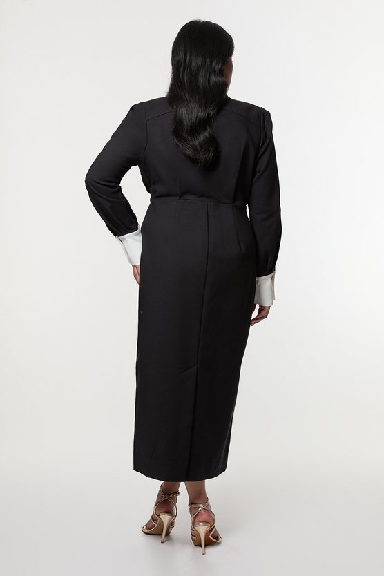 Karen Millen Plus Size Techno Cotton Woven Maxi Dress With Contrast Placket Mono