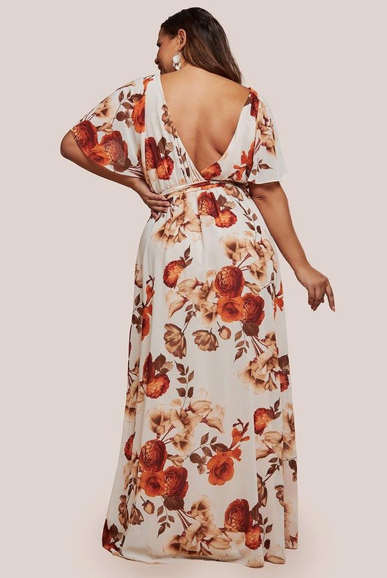 Karen Millen Plus Wrap Back Flutter Sleeve Maxi Beige