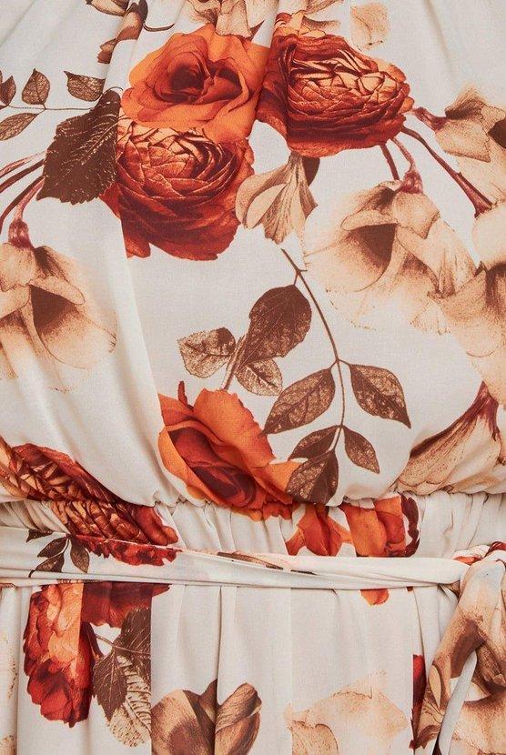 Karen Millen Plus Wrap Back Flutter Sleeve Midi Dress Beige