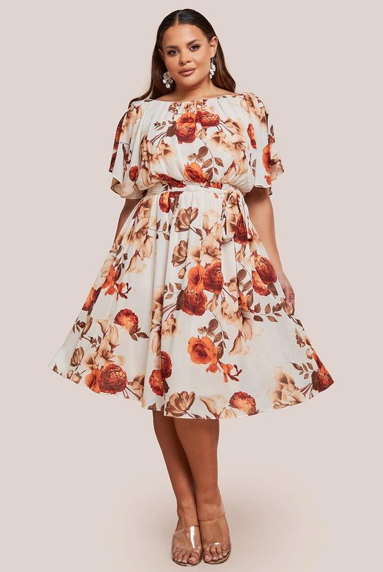 karen millen Plus Wrap Back Flutter Sleeve Midi Dress Beige