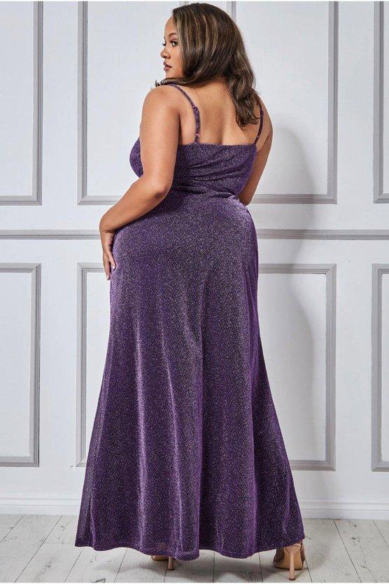 Karen Millen Plus Wrap Style Spaghetti Strap Maxi Split Purple