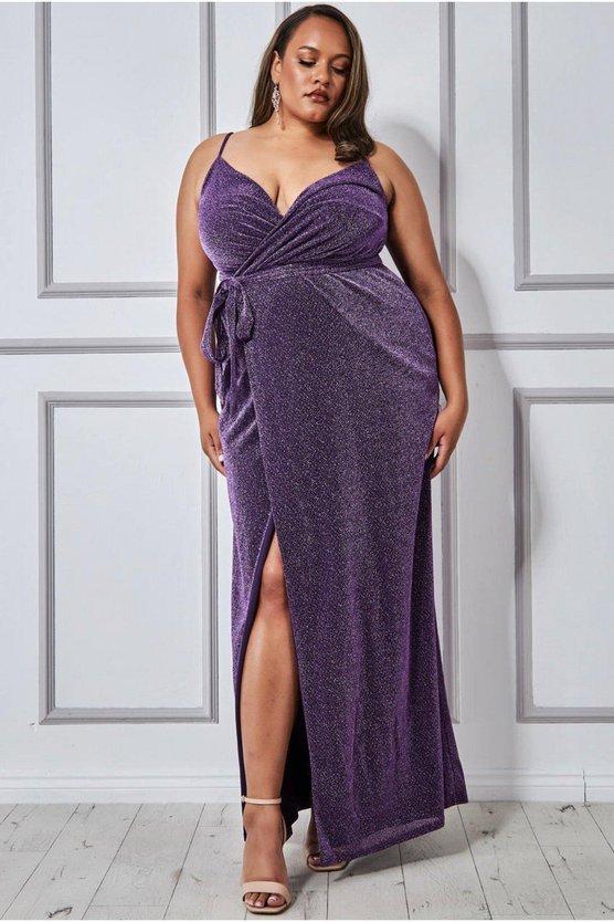 karen millen Plus Wrap Style Spaghetti Strap Maxi Split Purple