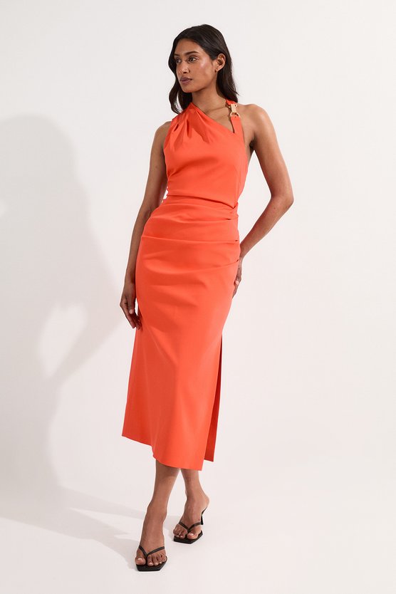 karen millen Polished Tailored Asymmetric Back Midi Dress coral