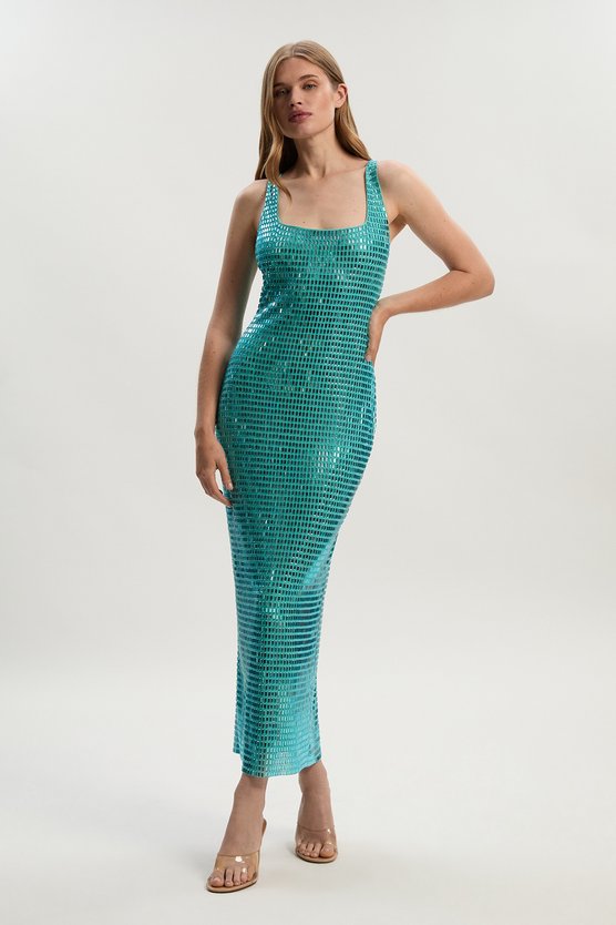 karen millen Premium Crystal Embellished Jersey Midi Dress aqua