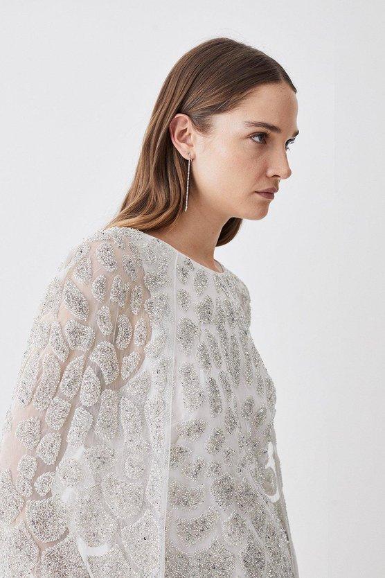 Karen Millen Premium Embellished Caped Maxi Dress Purple