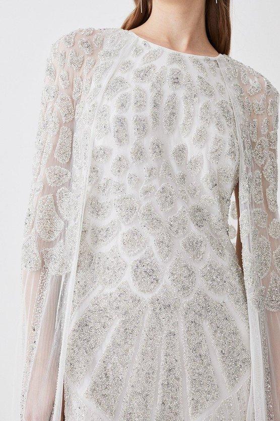 Karen Millen Premium Embellished Caped Maxi Dress Purple