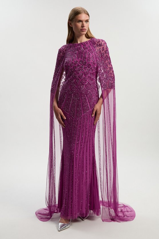 karen millen Premium Embellished Caped Maxi Dress purple