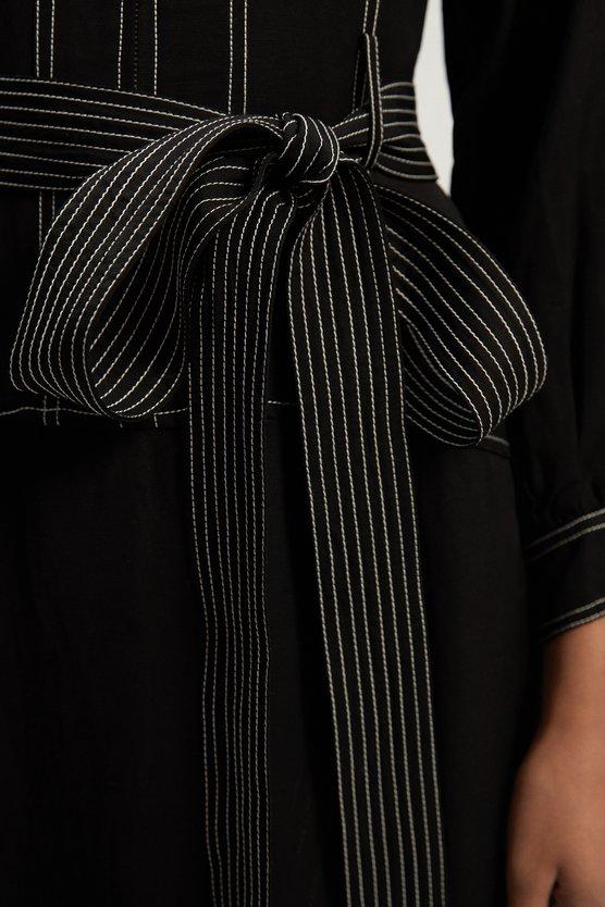 Karen Millen Premium Linen Twill Topstitch Woven Maxi Dress Black