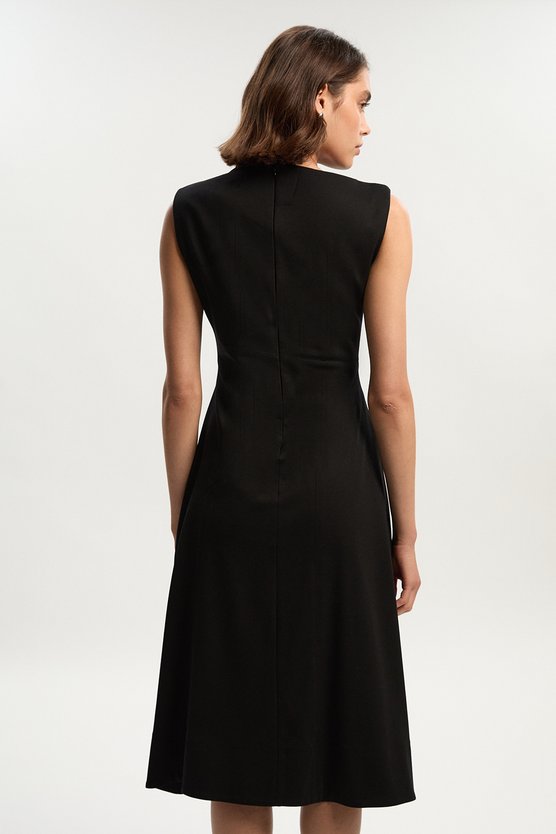 Karen Millen Premium Ponte Sleeveless Asymmetric Front Tailored Midi Dress Black