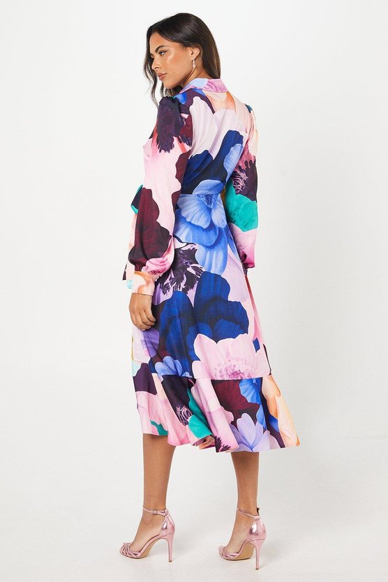 Karen Millen Premium Printed Satin Wrap Dress Multi