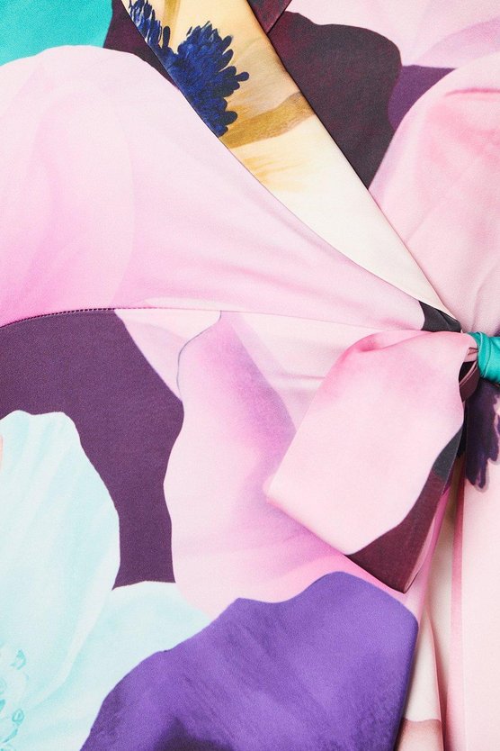 Karen Millen Premium Printed Satin Wrap Dress Multi