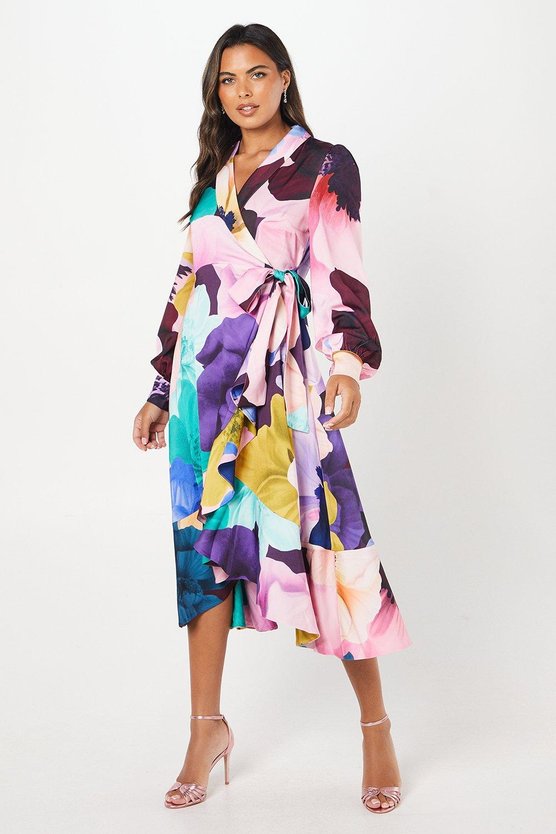 karen millen Premium Printed Satin Wrap Dress multi