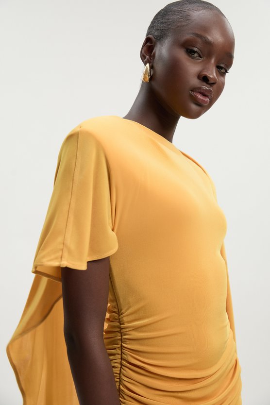 Karen Millen Premium Slinky Crepe Scarf Detail Mini Dress Ochre