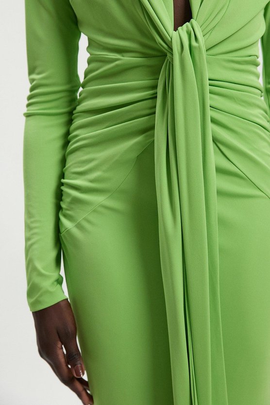 Karen Millen Premium Stretch Crepe Jersey Plunge Neck Maxi Dress Bright Green