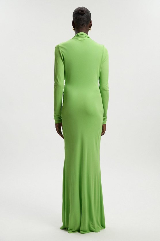 Karen Millen Premium Stretch Crepe Jersey Plunge Neck Maxi Dress Bright Green