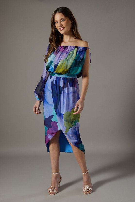 karen millen Printed One Shoulder Wrap Skirt Dress multi