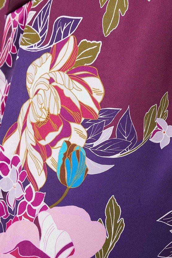 Karen Millen Printed Satin Wrap Dress With Flare Sleeve Berry