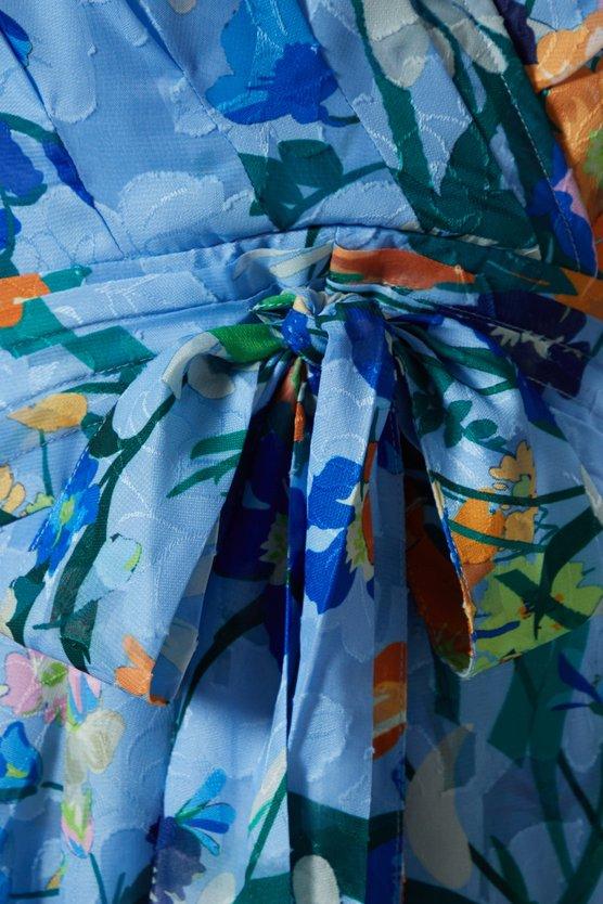 Karen Millen Printed Tie Front Wrap Jacquard Dress Blue