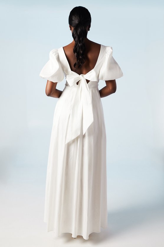 Karen Millen Puff Sleeve Wrap Bodice Fit And Flare Wedding Dress Ivory