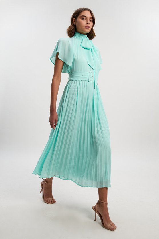 karen millen Pussy Bow Tie Georgette Belted Woven Midi Dress mint karen millen Pussy Bow Tie Georgette Belted Woven Midi Dress mint