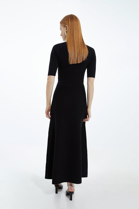 Karen Millen Rib Knit Military Trim Maxi Dress Black