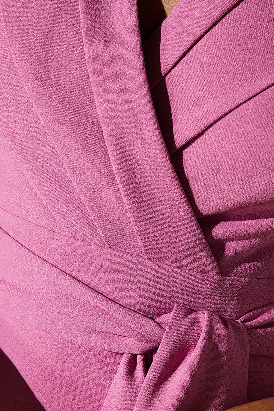 Karen Millen Ruffle Wrap Front Belted Midi Dress Pink